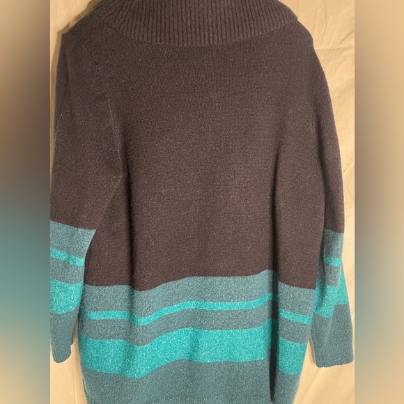 Lane Bryant Women's Navy Blue and Teal Cowl-neck Sweater size 14/16 - Picture 7 of 9